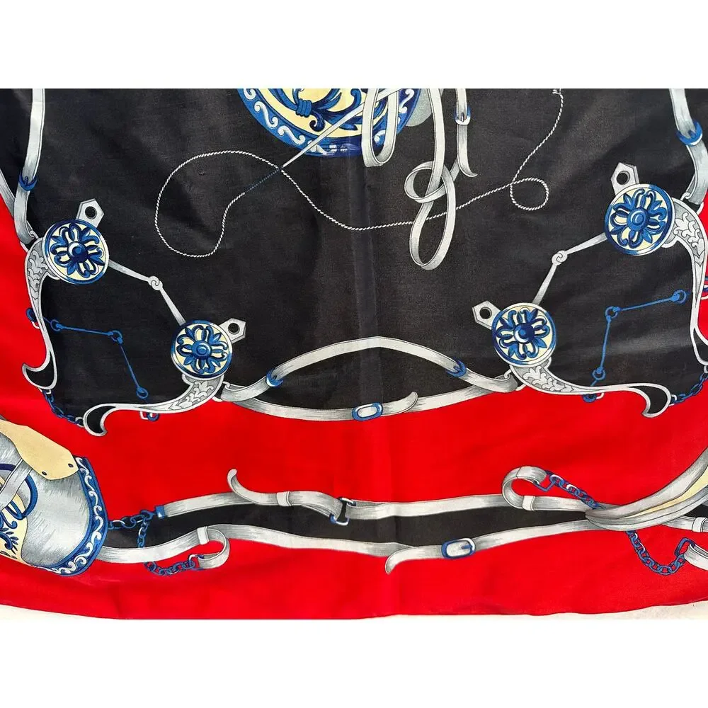 Pierre Cardin Vintage Designer Silk Scarf Equestrian Tack Print